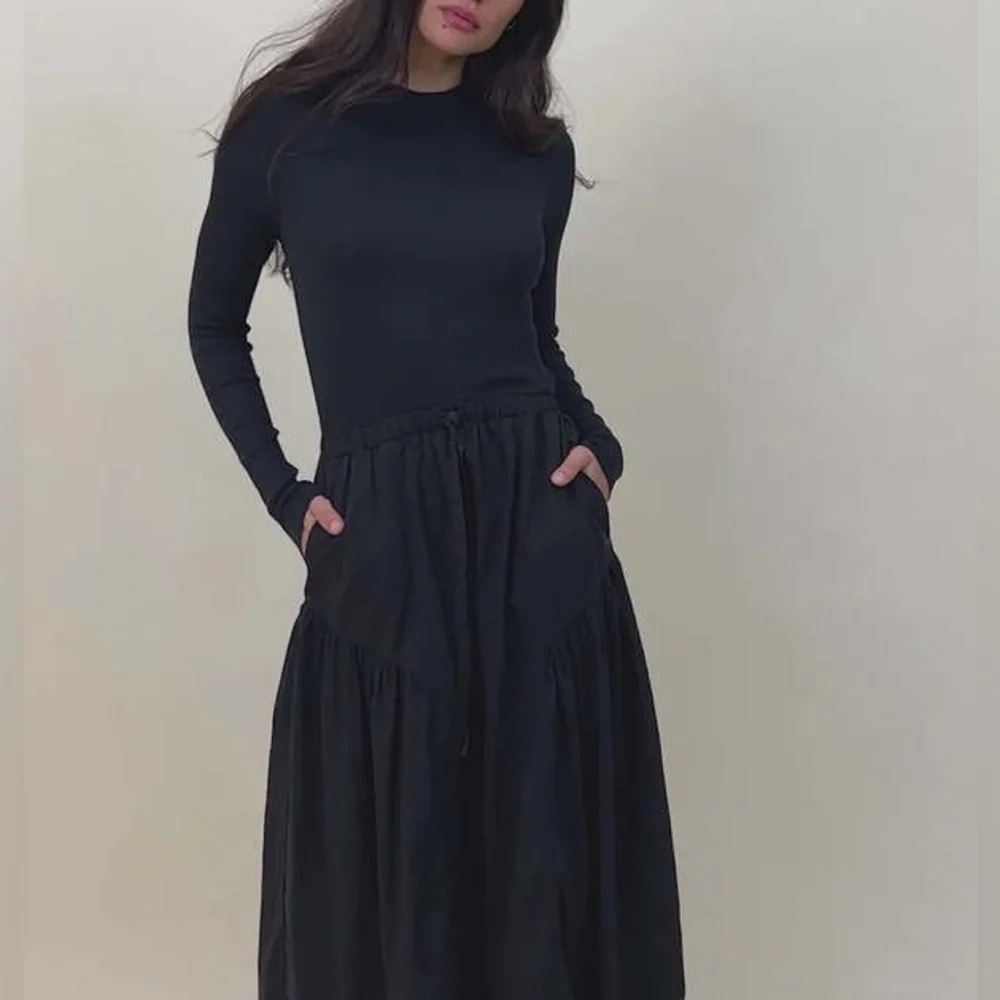 NATION LTD
WRENLEY COMBO LONG SLEEVE MIDI DRESS - JET BLACK SIZE S - Picture 8 of 13